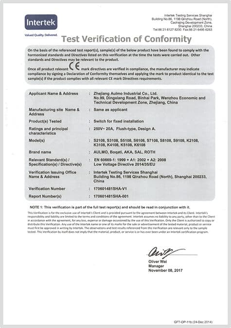 Test Verification of Conformity (CE) — 170601481SHA-V1