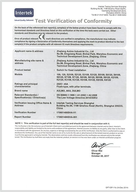 Test Verification of Conformity (CE) — 170601486SHA-V1
