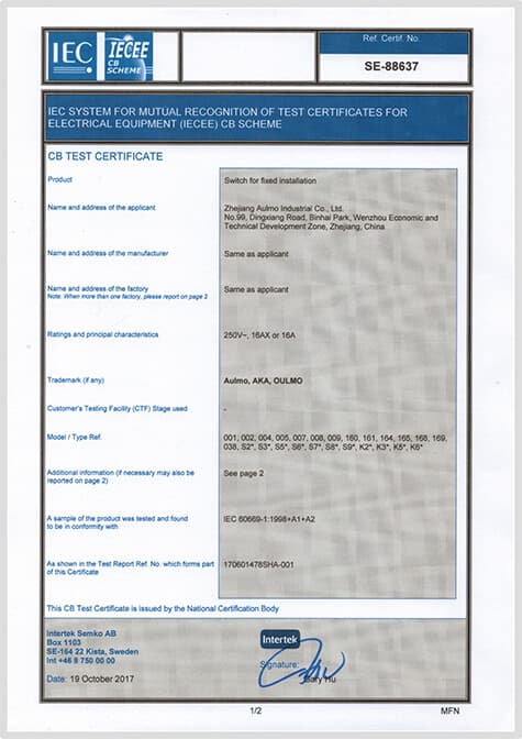 IEC CB Test Certificate — SE-88637