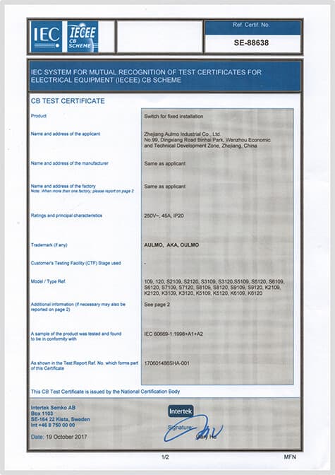 IEC CB Test Certificate — SE-88638