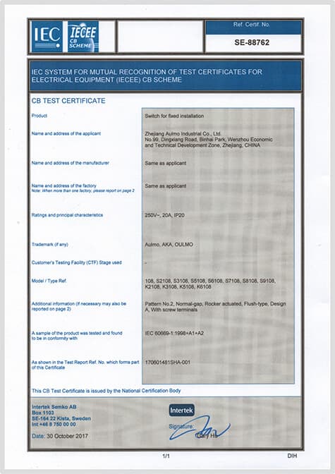 IEC CB Test Certificate — SE-88762