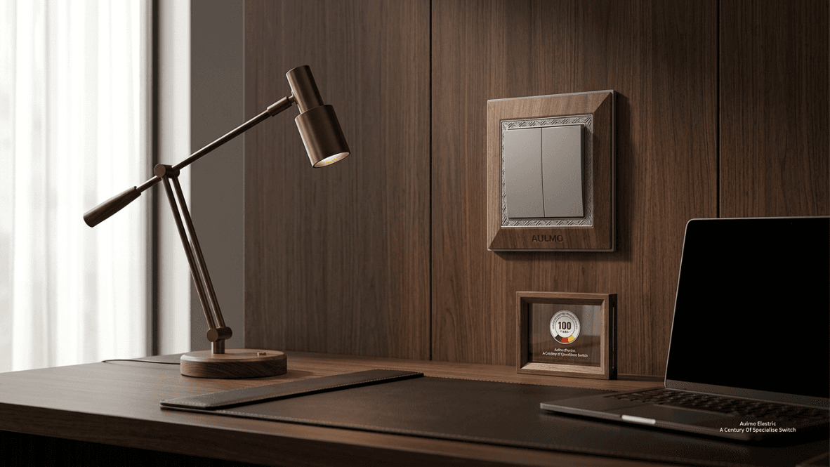 AULMO switch installed in a home workspace