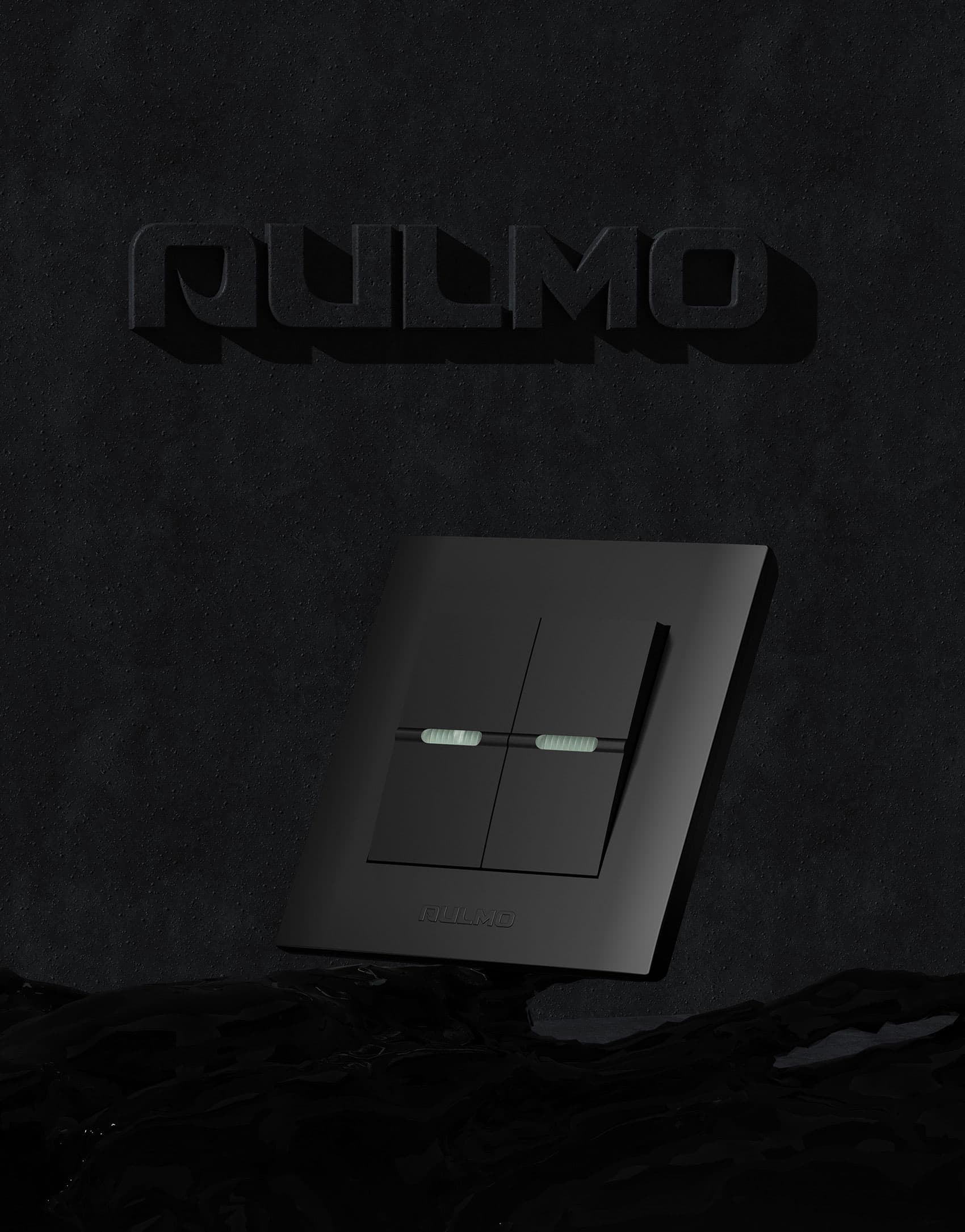 AULMO two-gang switch, black finish, illuminated rocker indicators