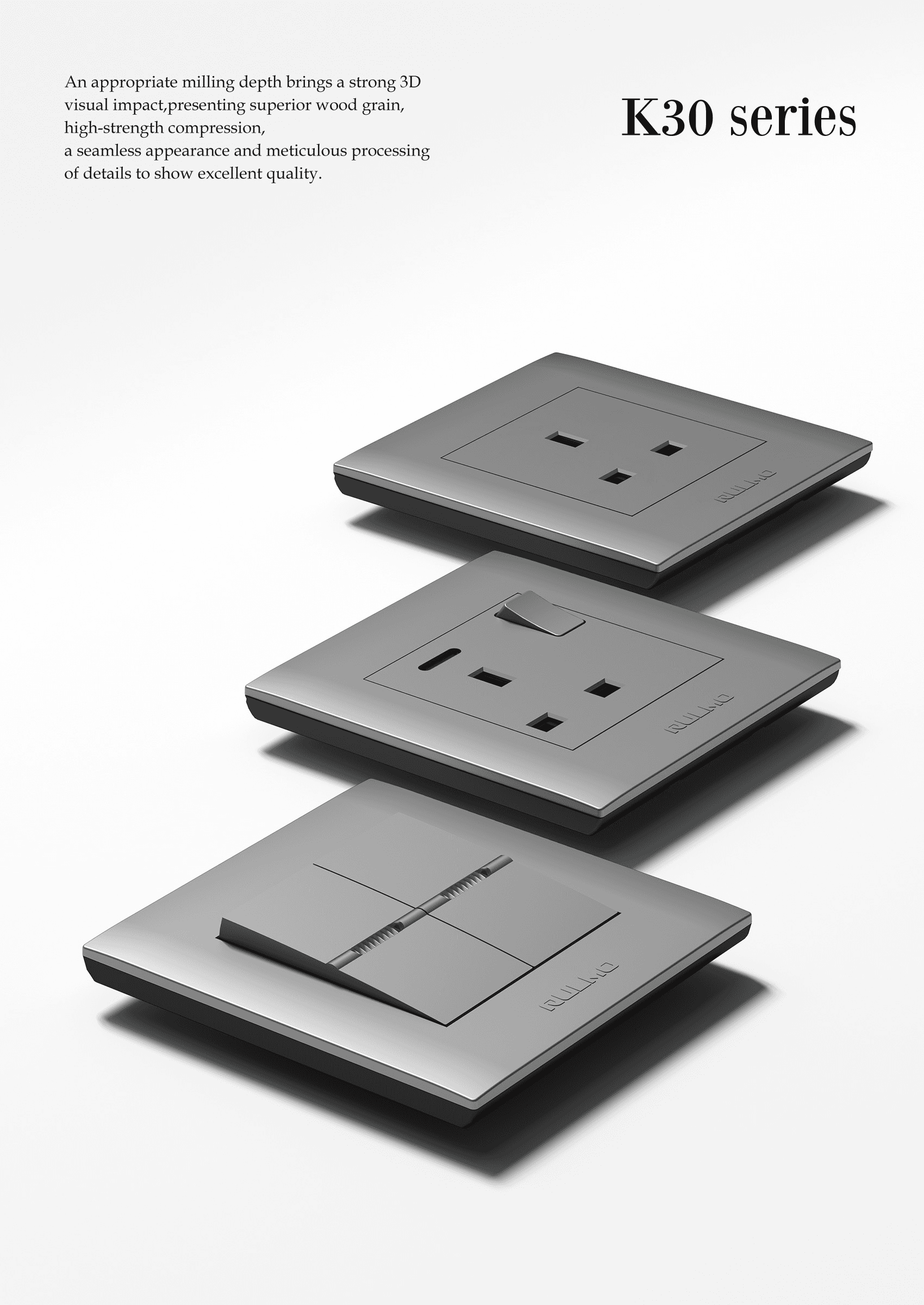 AULMO K30 Series switch and socket lineup, silver gray