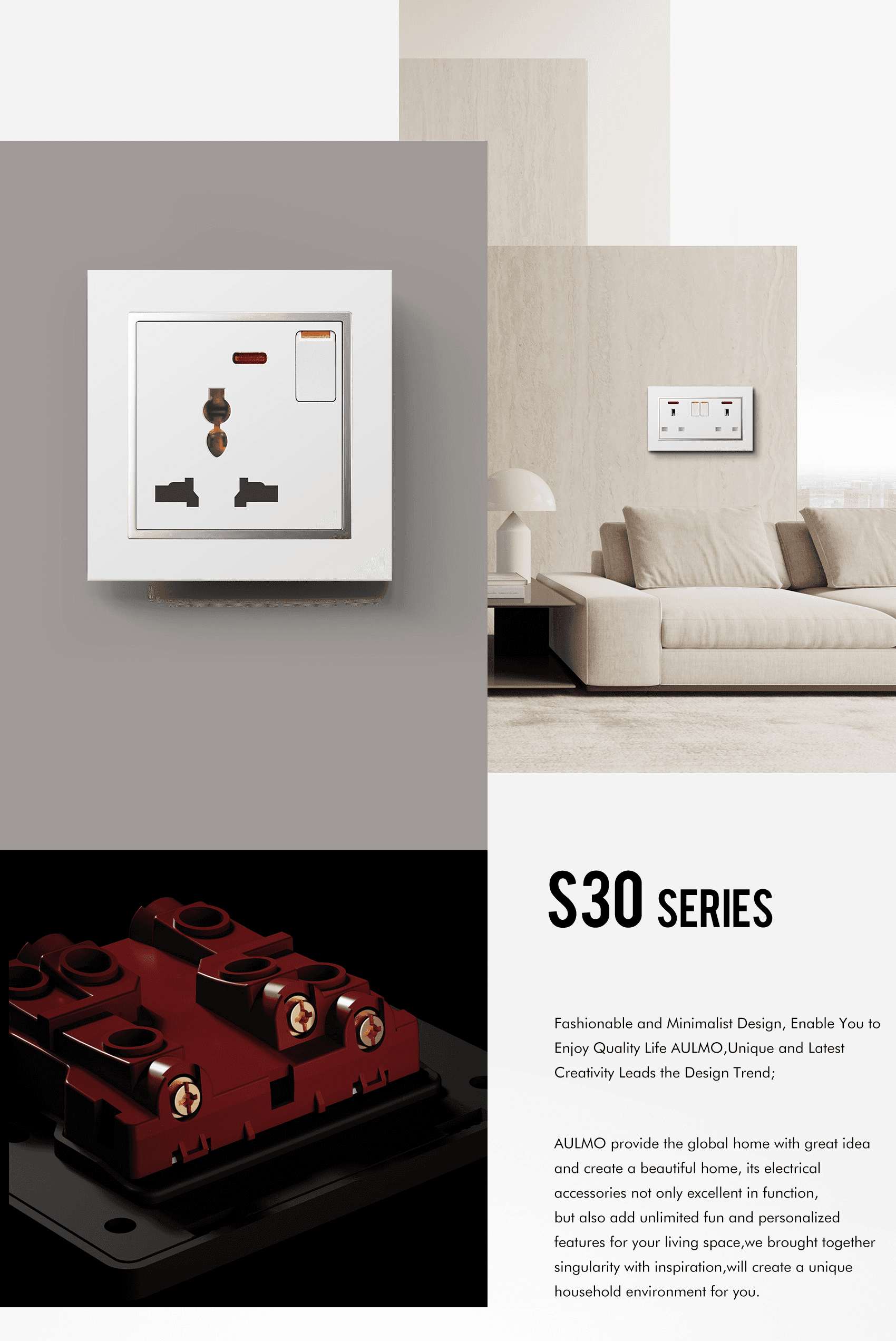 AULMO S30 Series switch and socket, brand statement