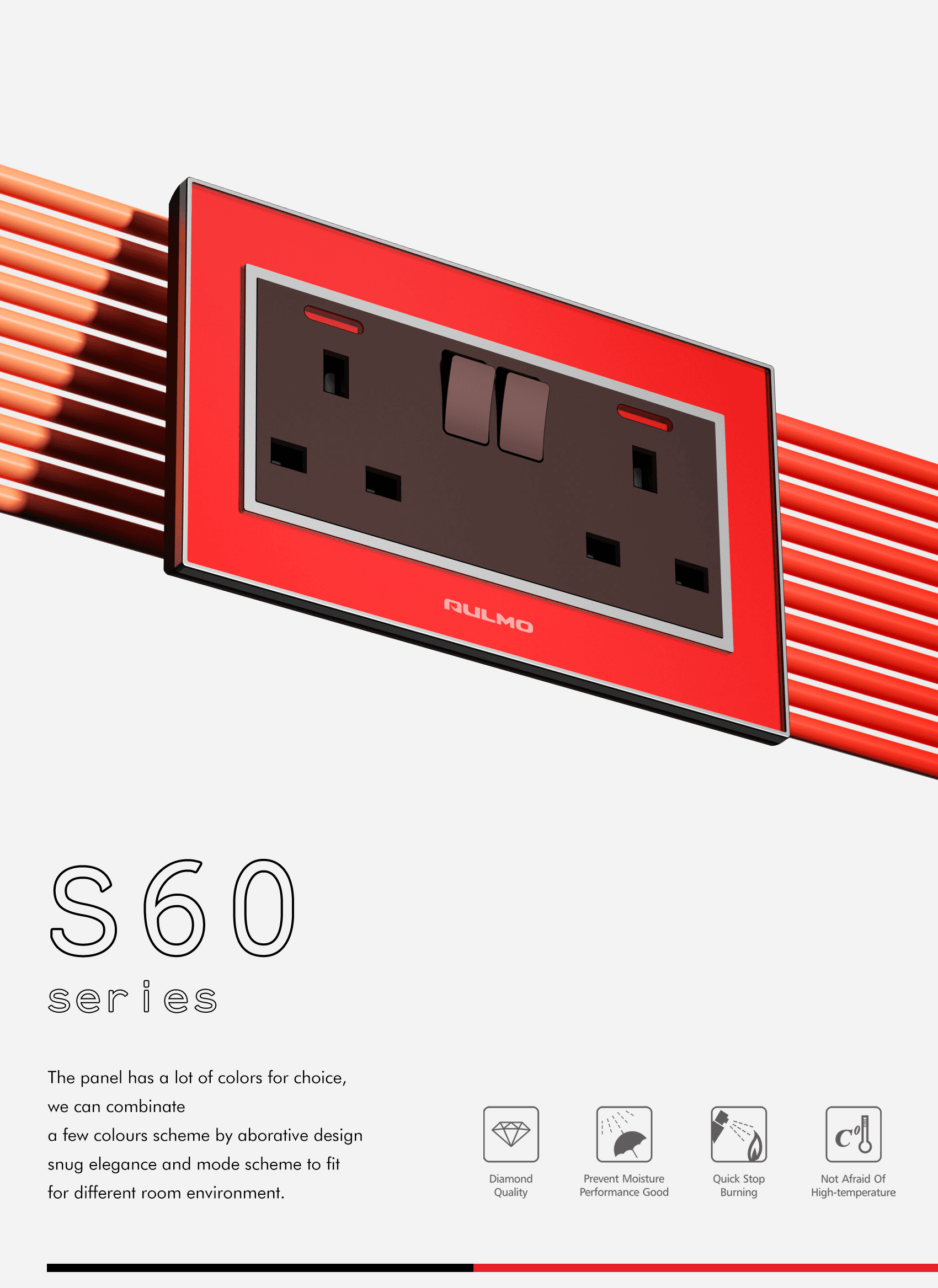 AULMO S60 Series switch and socket, red, brand statement