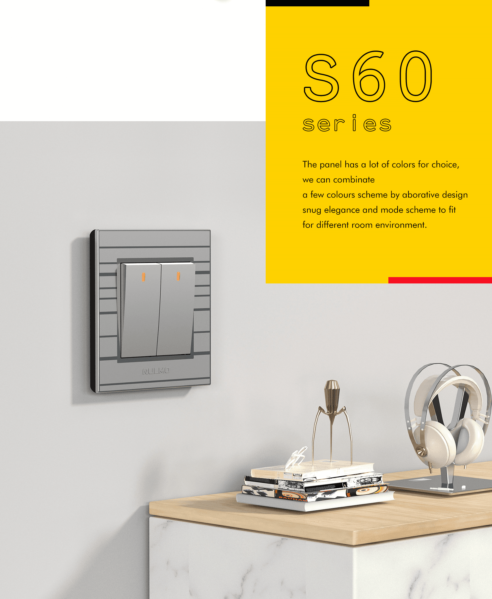 AULMO S60 Series switch installed, gray