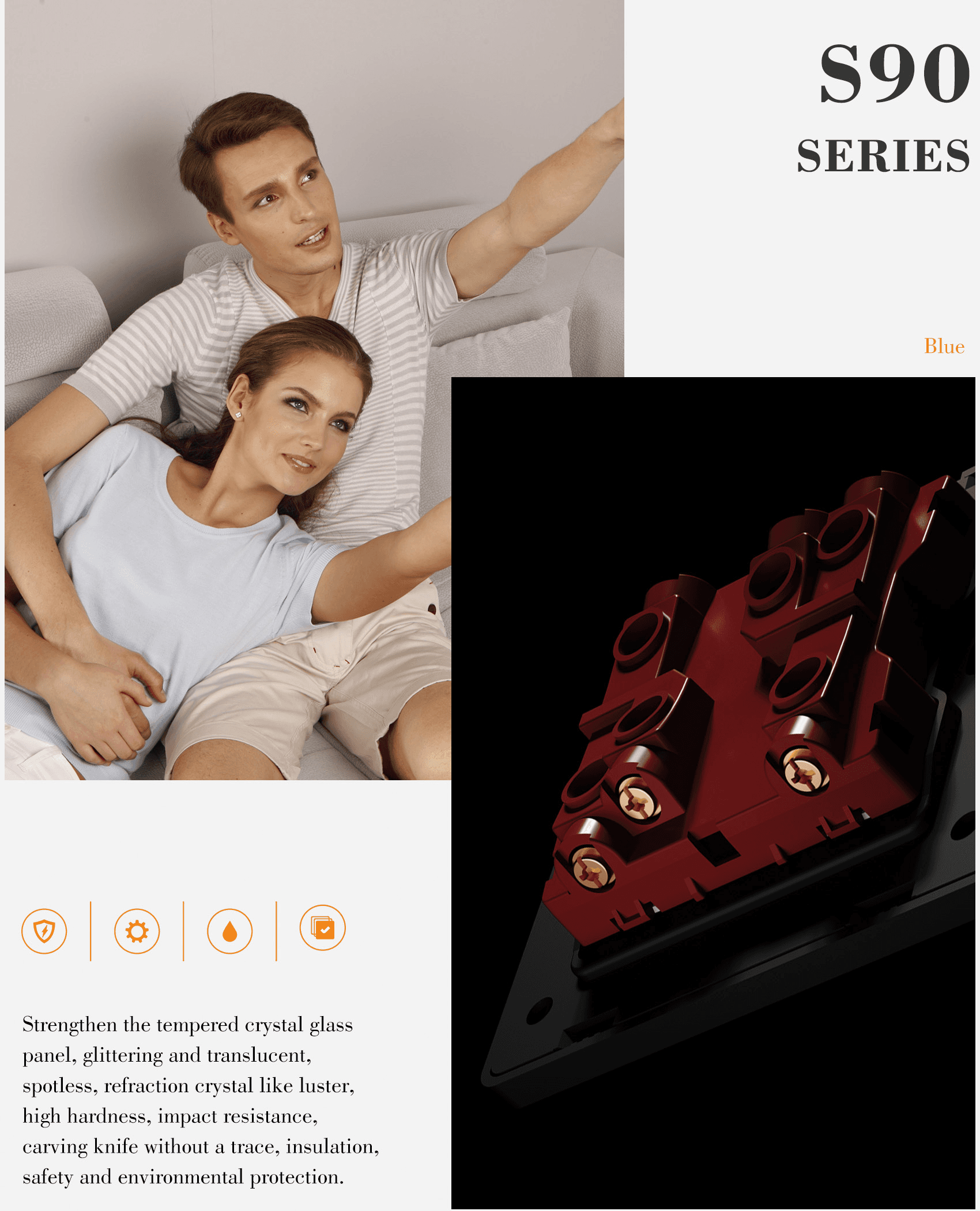 AULMO S90 Series switch, blue, lifestyle
